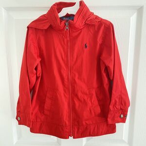 Polo Ralph Lauren jacket boys Size 5 windbreaker rain red Packable hood
